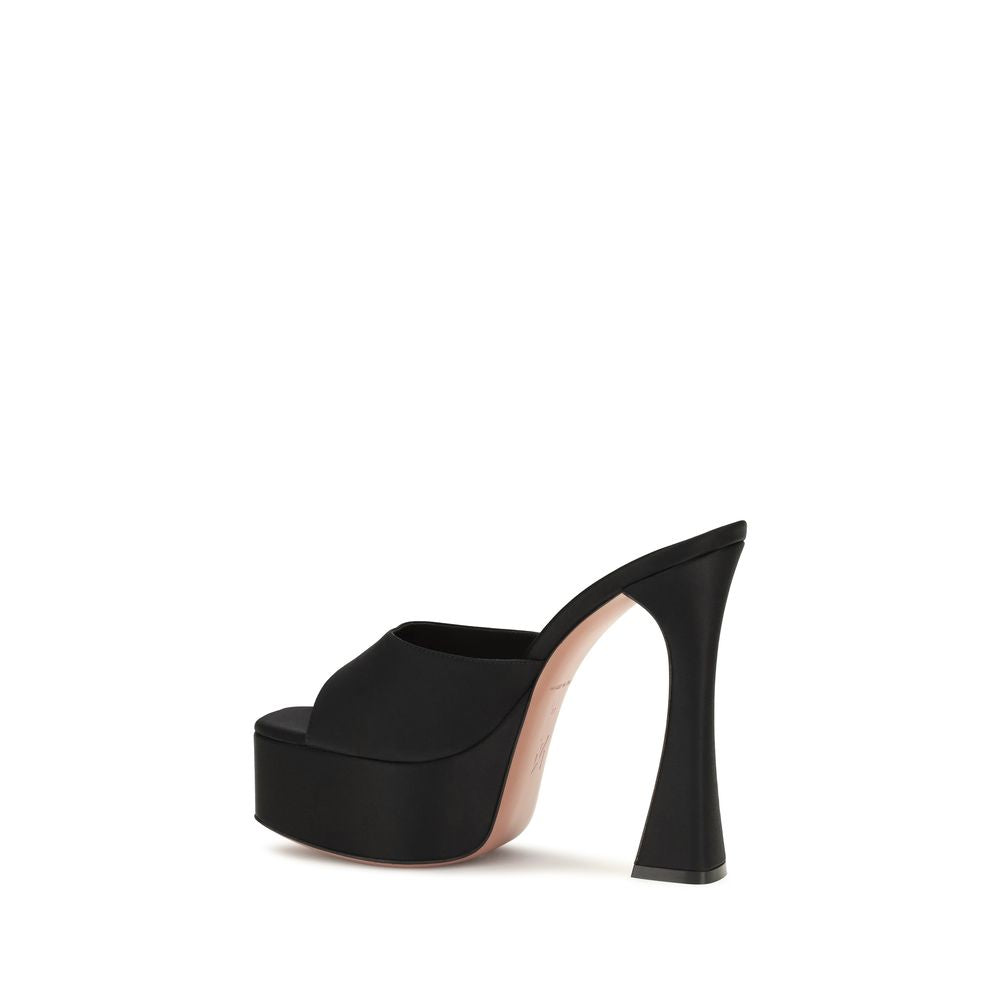 Amina Muaddi Black Calf Leather Bos Taurus Platform Women's Sandals
