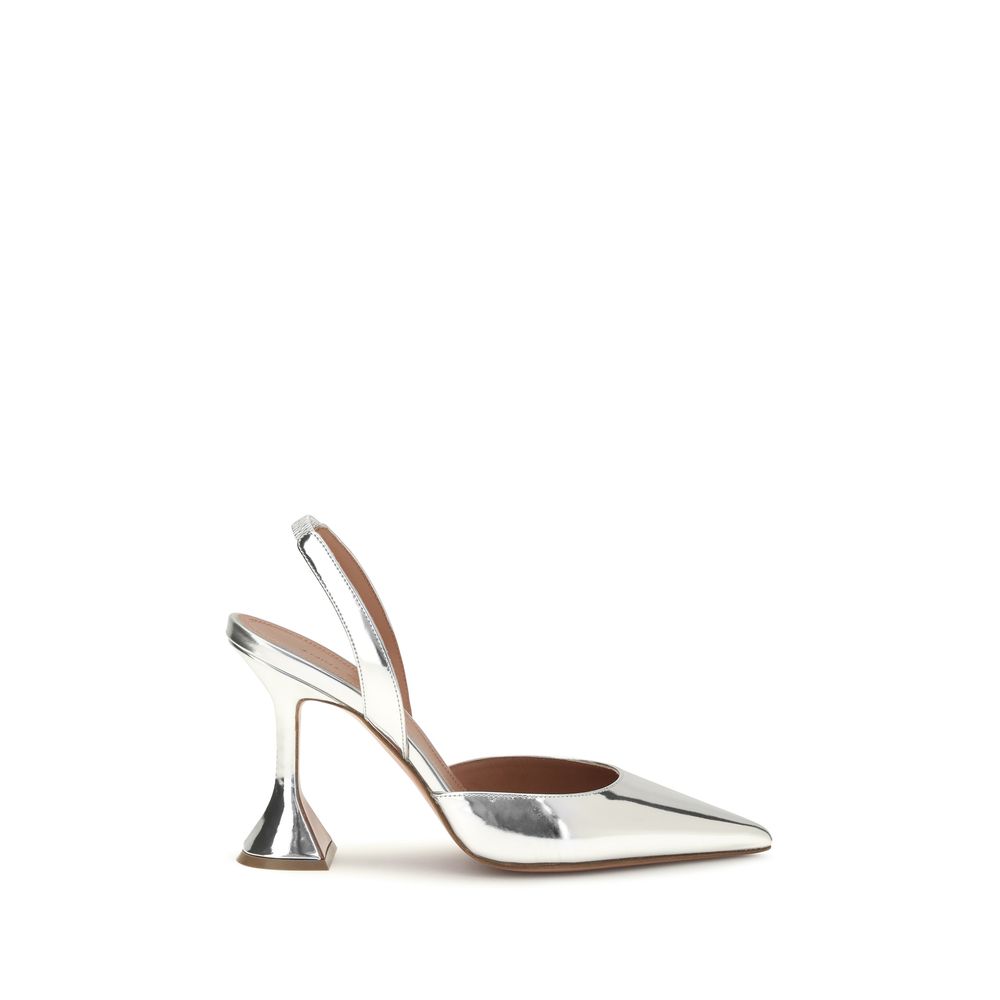 Amina Muaddi Silver Calf Leather Bos Taurus High Heel Women's Pumps