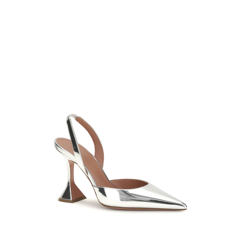 Amina Muaddi Silver Calf Leather Bos Taurus High Heel Women's Pumps