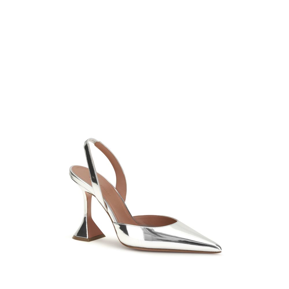 Amina Muaddi Silver Calf Leather Bos Taurus High Heel Women's Pumps