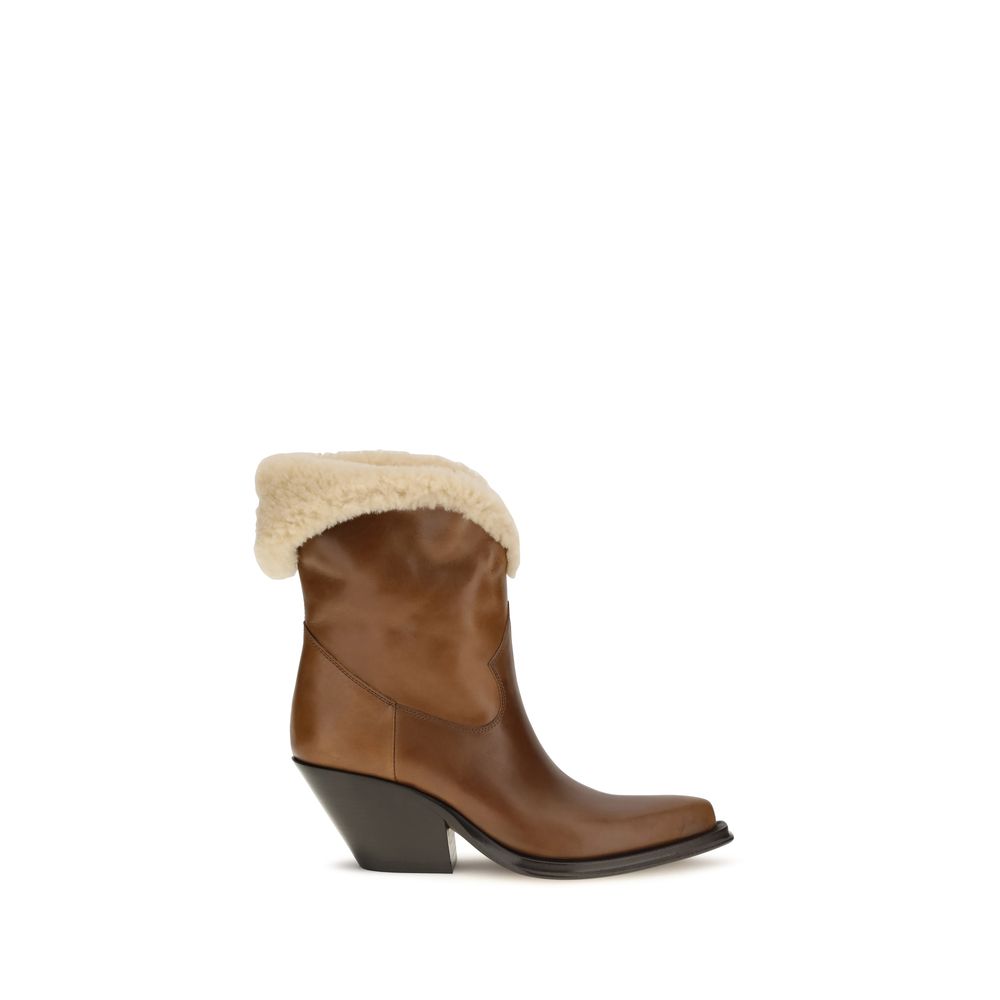 Chloé Brown Calf Leather Bos Taurus Ankle Women's Boots