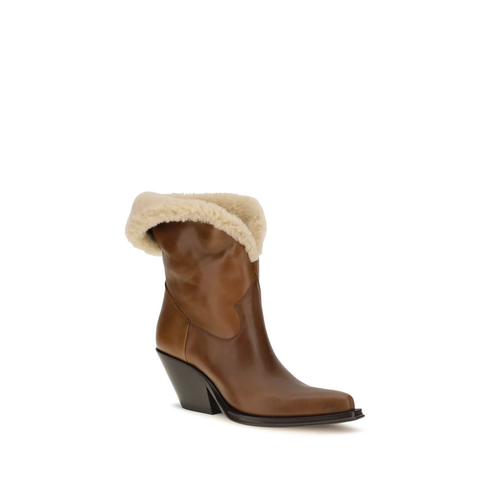 Chloé Brown Calf Leather Bos Taurus Ankle Women's Boots