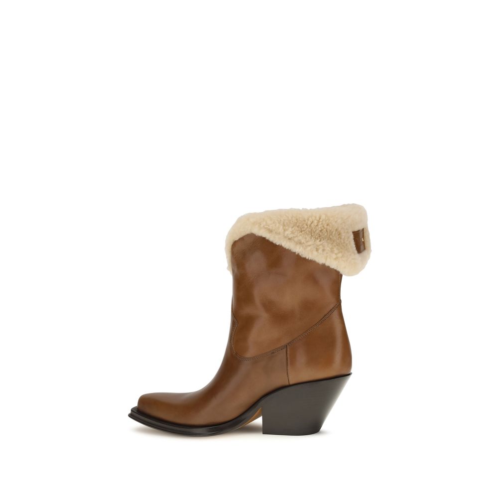 Chloé Brown Calf Leather Bos Taurus Ankle Women's Boots