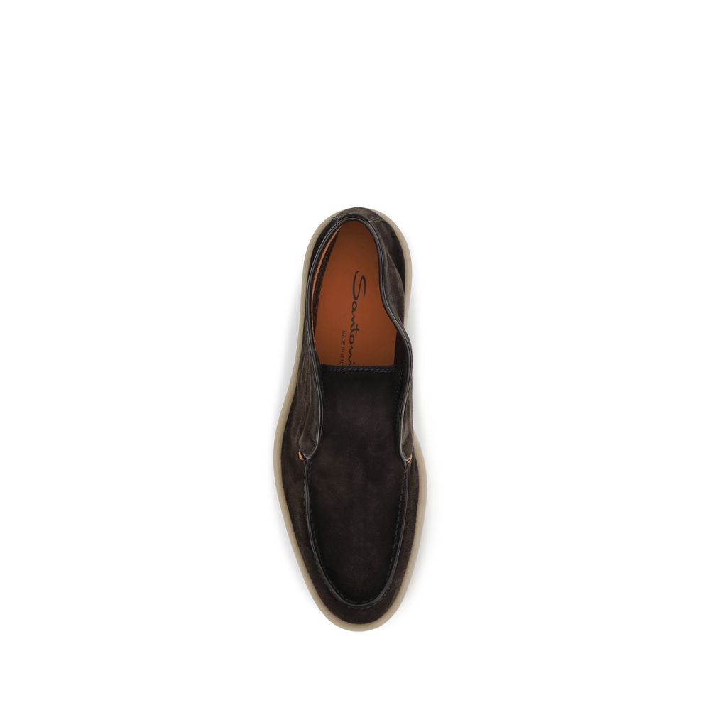 Santoni Brown Suede Leather Slip-On Men's Loafers