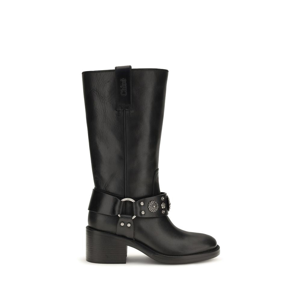 Chloé Black Calf Leather Bos Taurus Flat Women's Boots