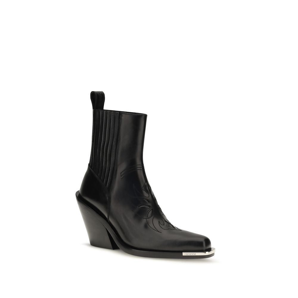 Rabanne Black Calf Leather Bos Taurus Ankle Women's Boots