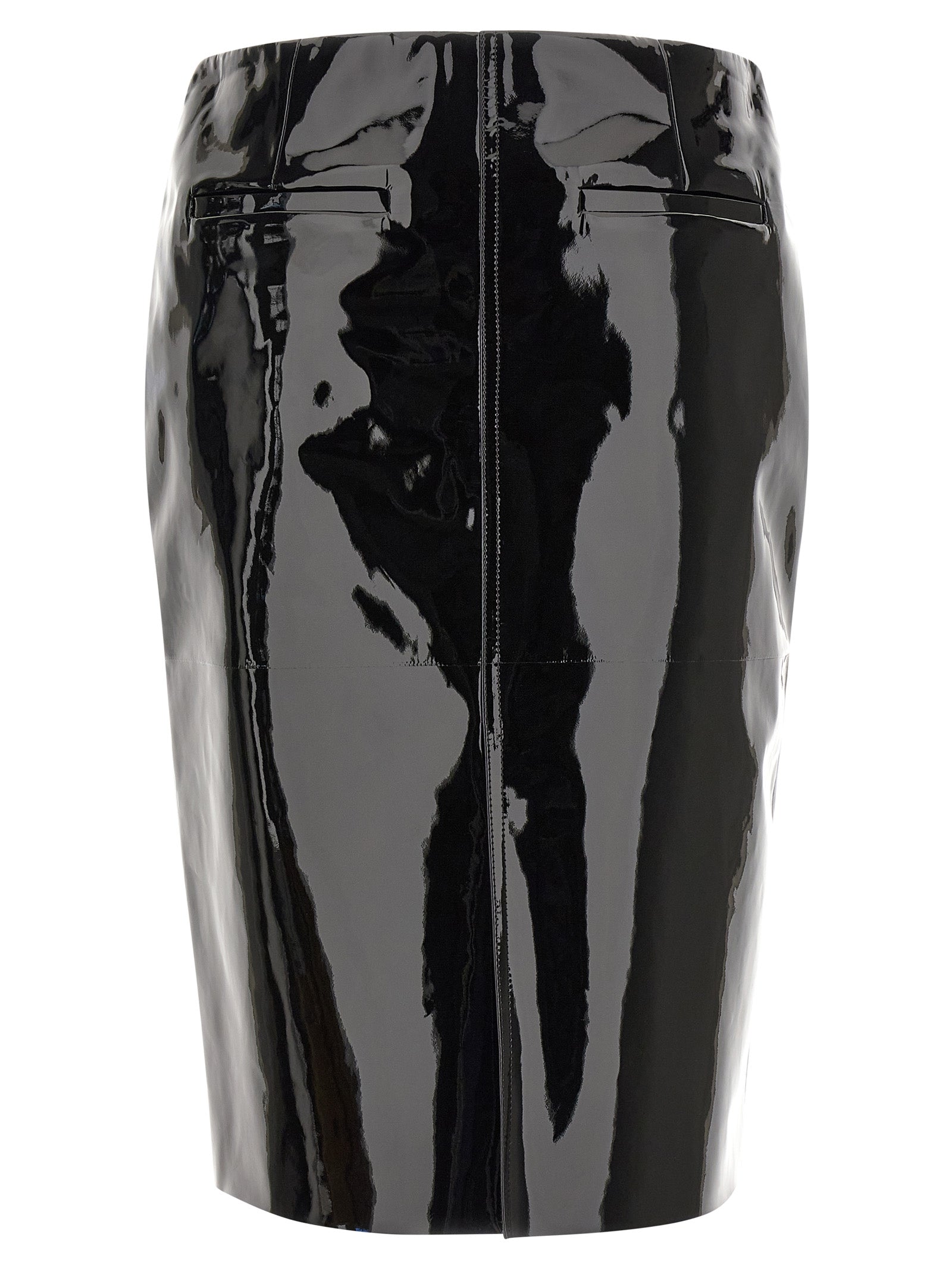 Ferragamo Black Lamb Leather Midi Women's Skirt