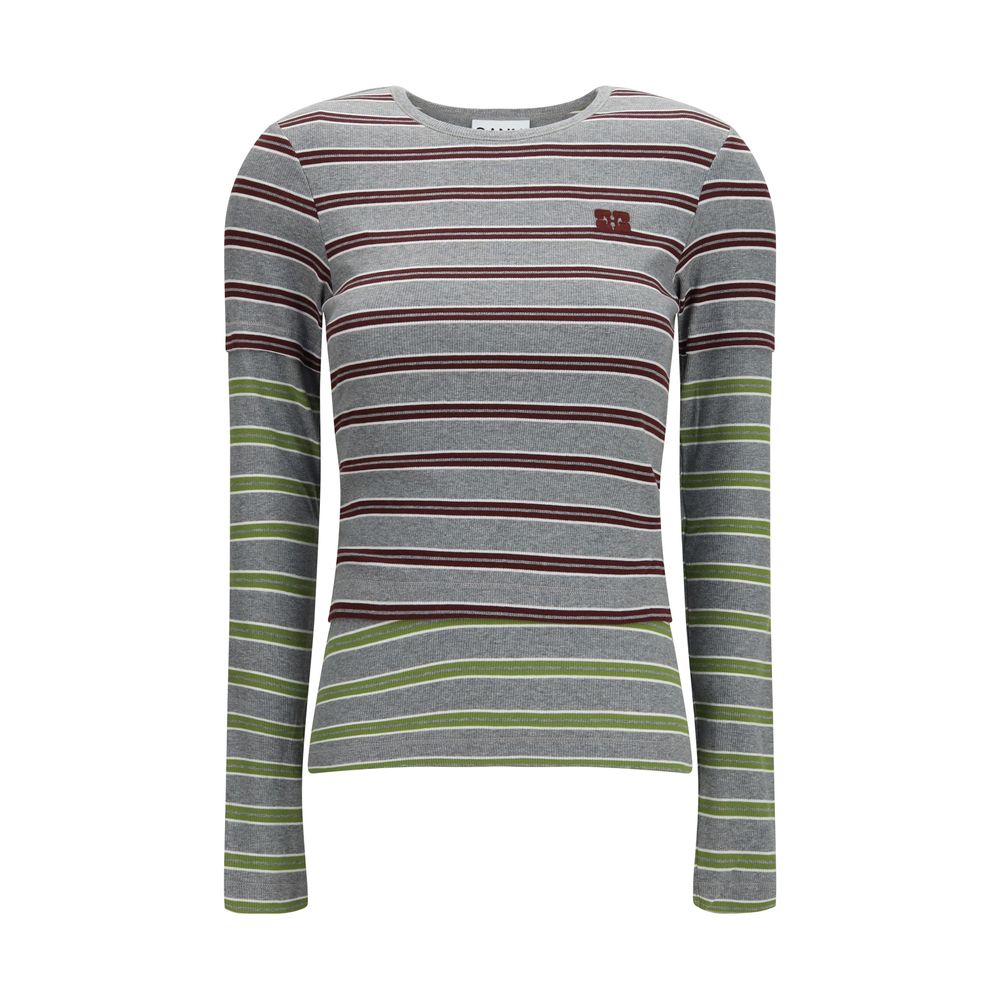Ganni Gray Cotton Long Sleeve Women's T-Shirt