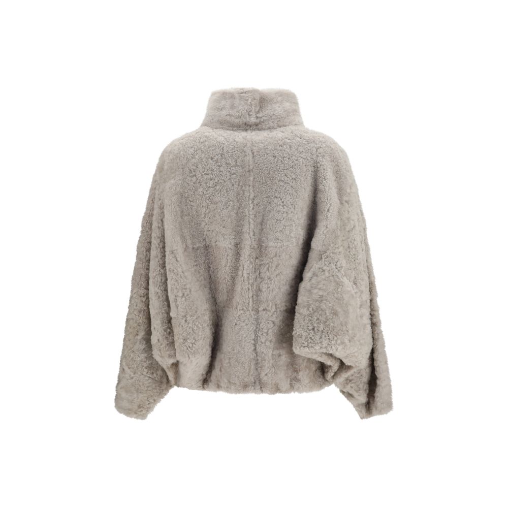 Brunello Cucinelli Gray Faux Fur Full-Length Women's Jacket