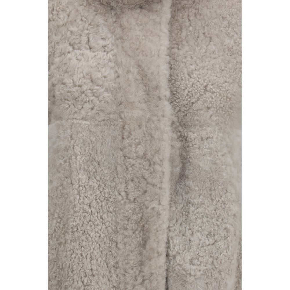 Brunello Cucinelli Gray Faux Fur Full-Length Women's Jacket