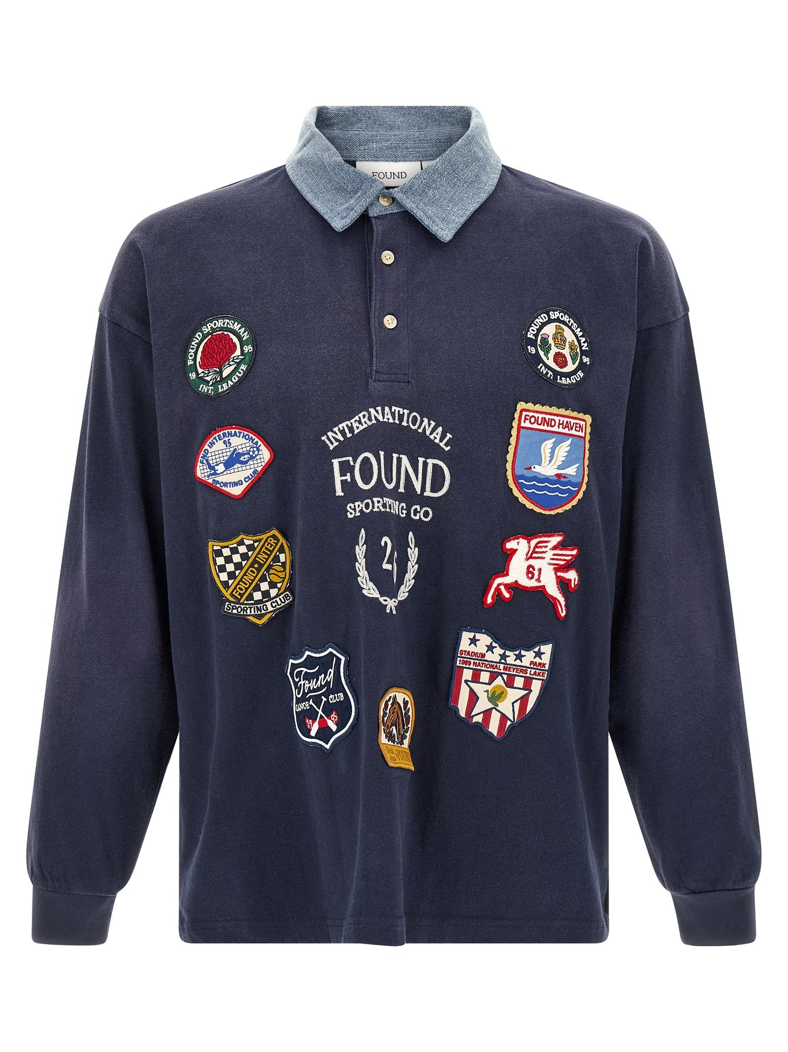 FOUND Blue Cotton Polo Men's Shirt