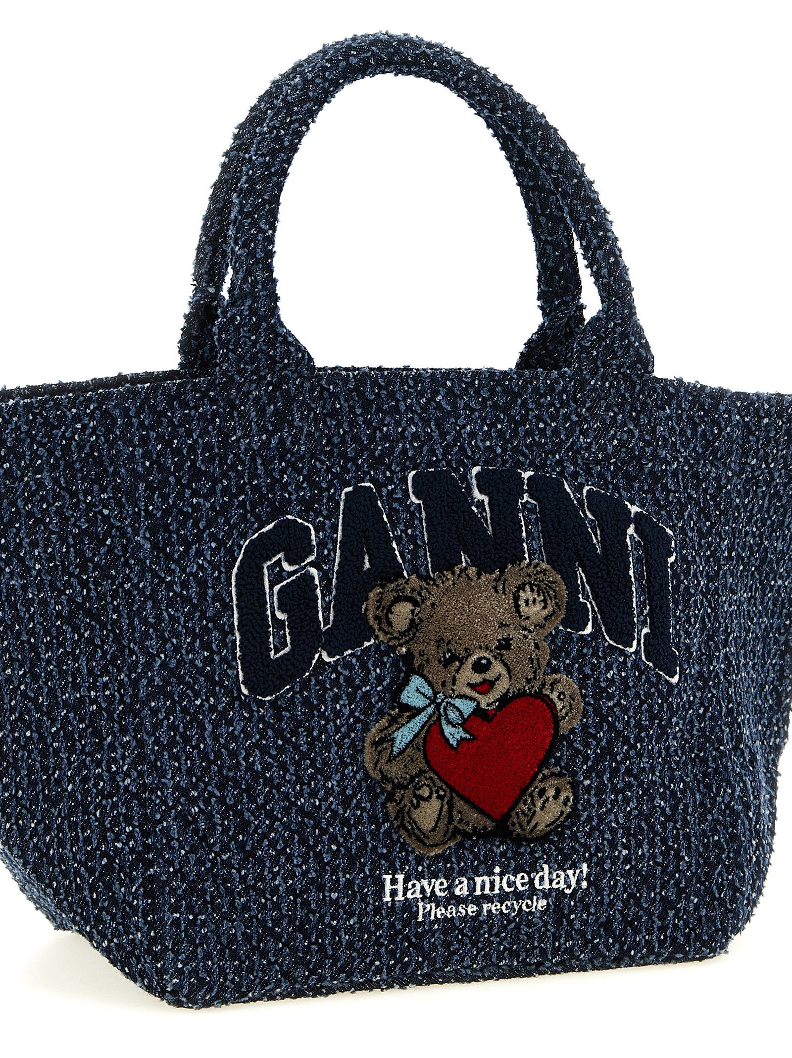 Ganni Blue Organic Cotton Tote Women's Bag