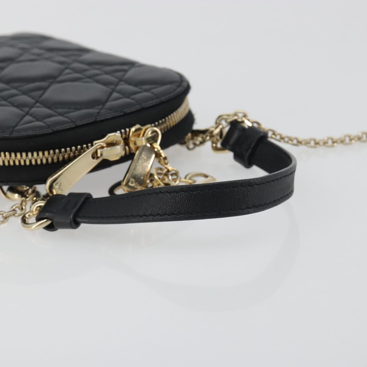 Christian Dior Lady Dior Phone Holder On Chain Cannage Quilt Lambskin Black Leather Shoulder Bag Bag (Pre-Owned)