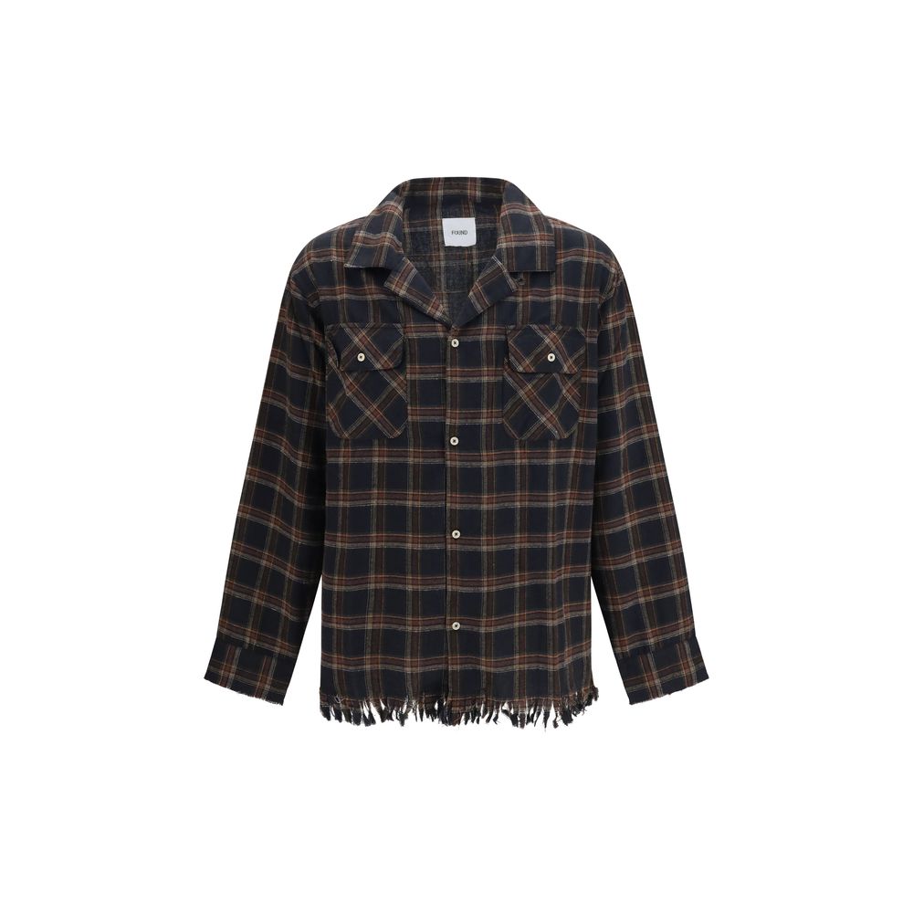 FOUND Blue Cotton Pattern Men's Shirt