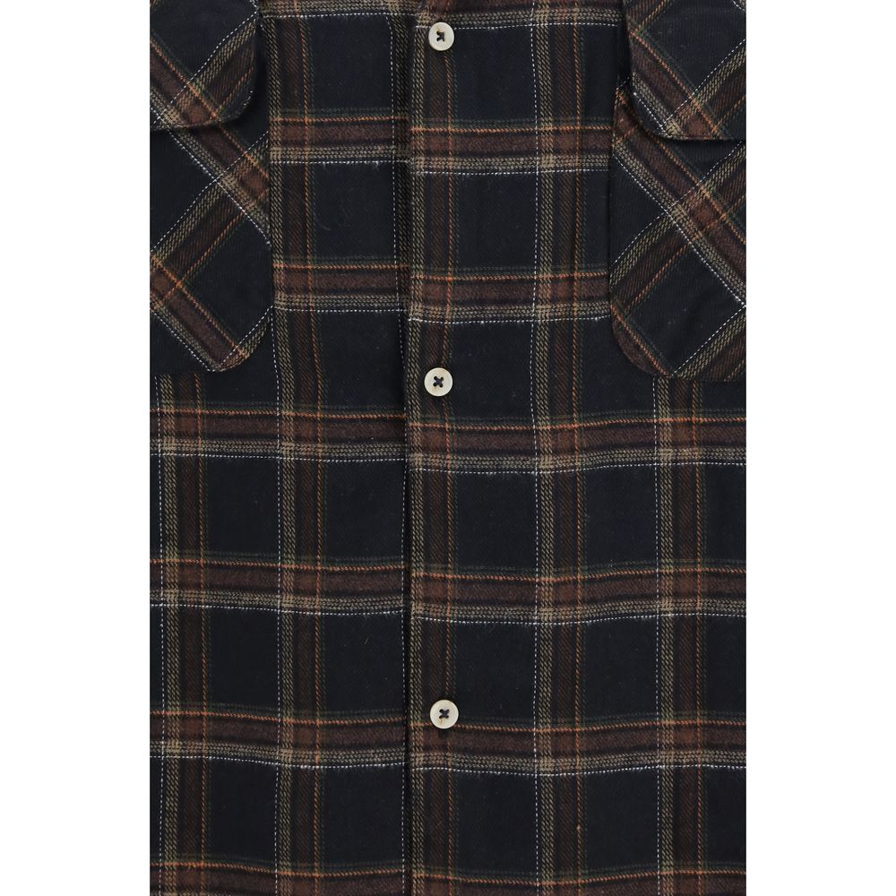 FOUND Blue Cotton Pattern Men's Shirt