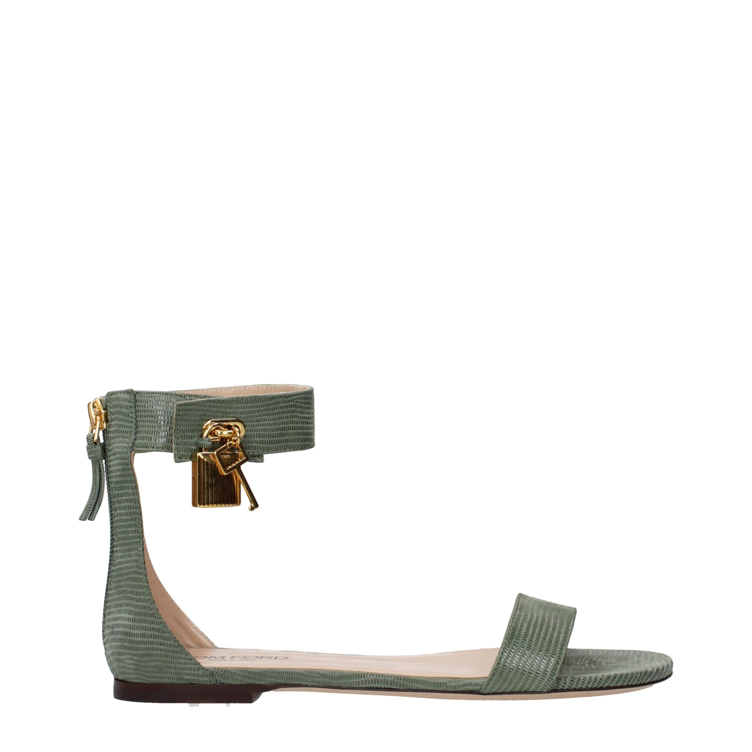 Tom Ford Green Leather Flat Women's Sandals