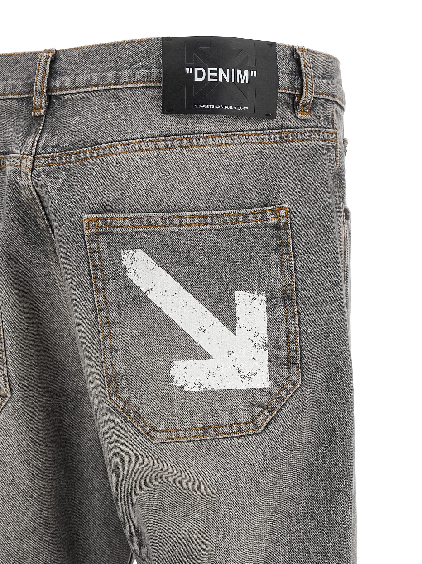 Off-White Gray Cotton Relaxed Fit Men's Jeans