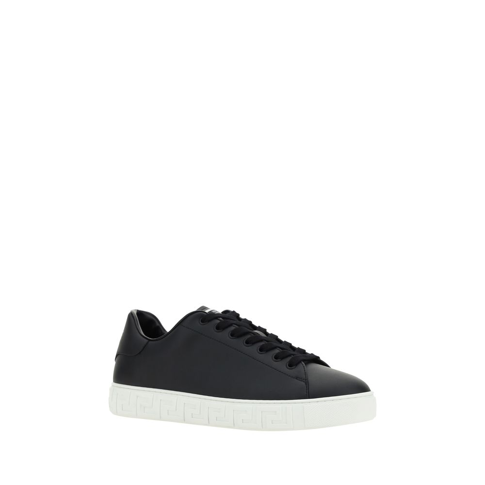 Versace Black Calf Leather Bos Taurus Low Top Men's Sneakers