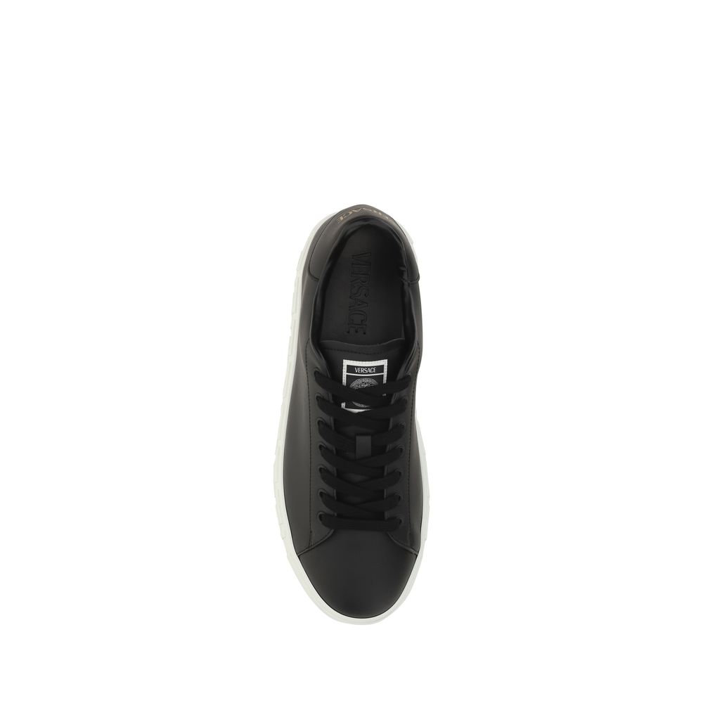 Versace Black Calf Leather Bos Taurus Low Top Men's Sneakers