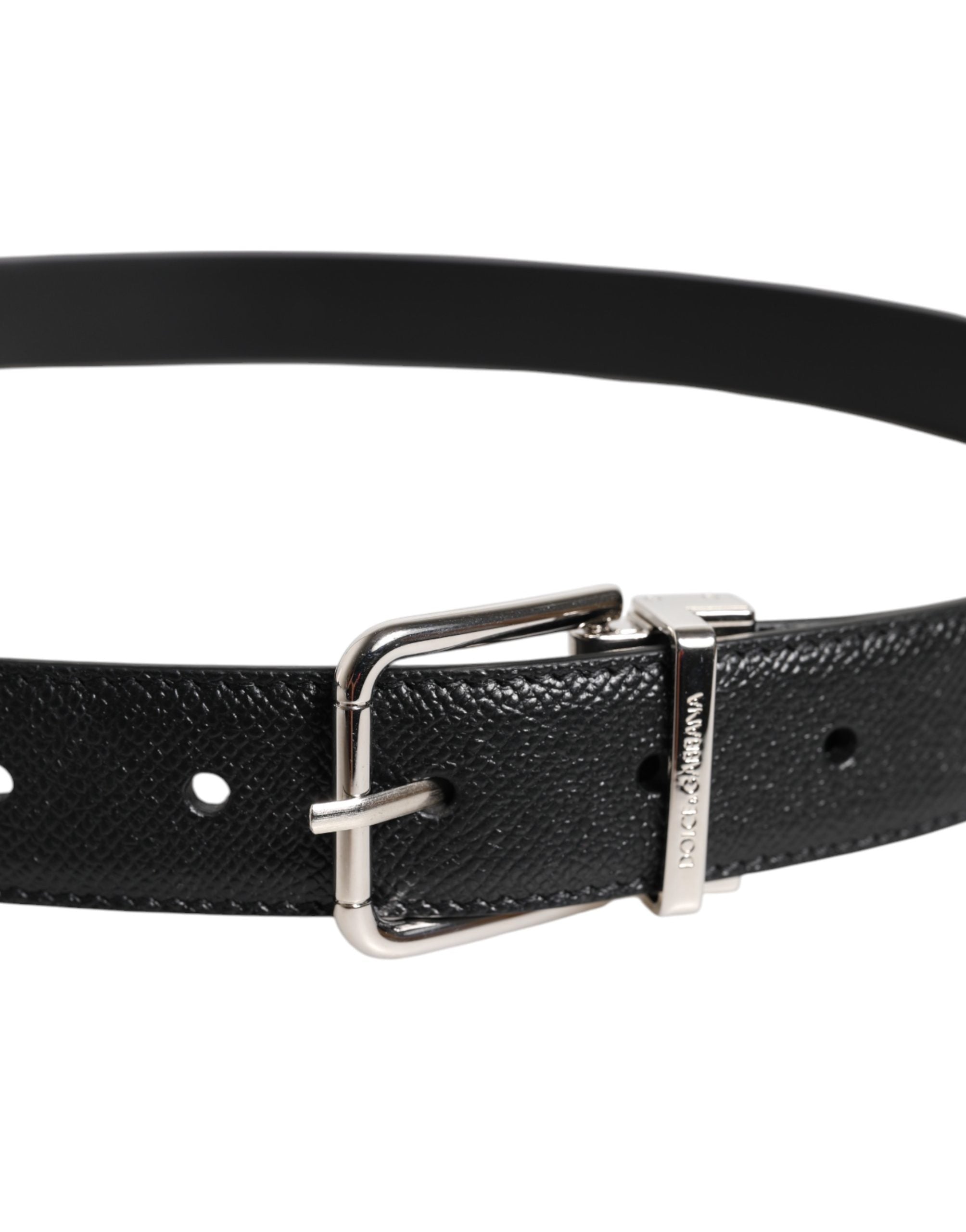 Dolce & Gabbana Black Calf Leather Classic Silver Buckle Men's Belt