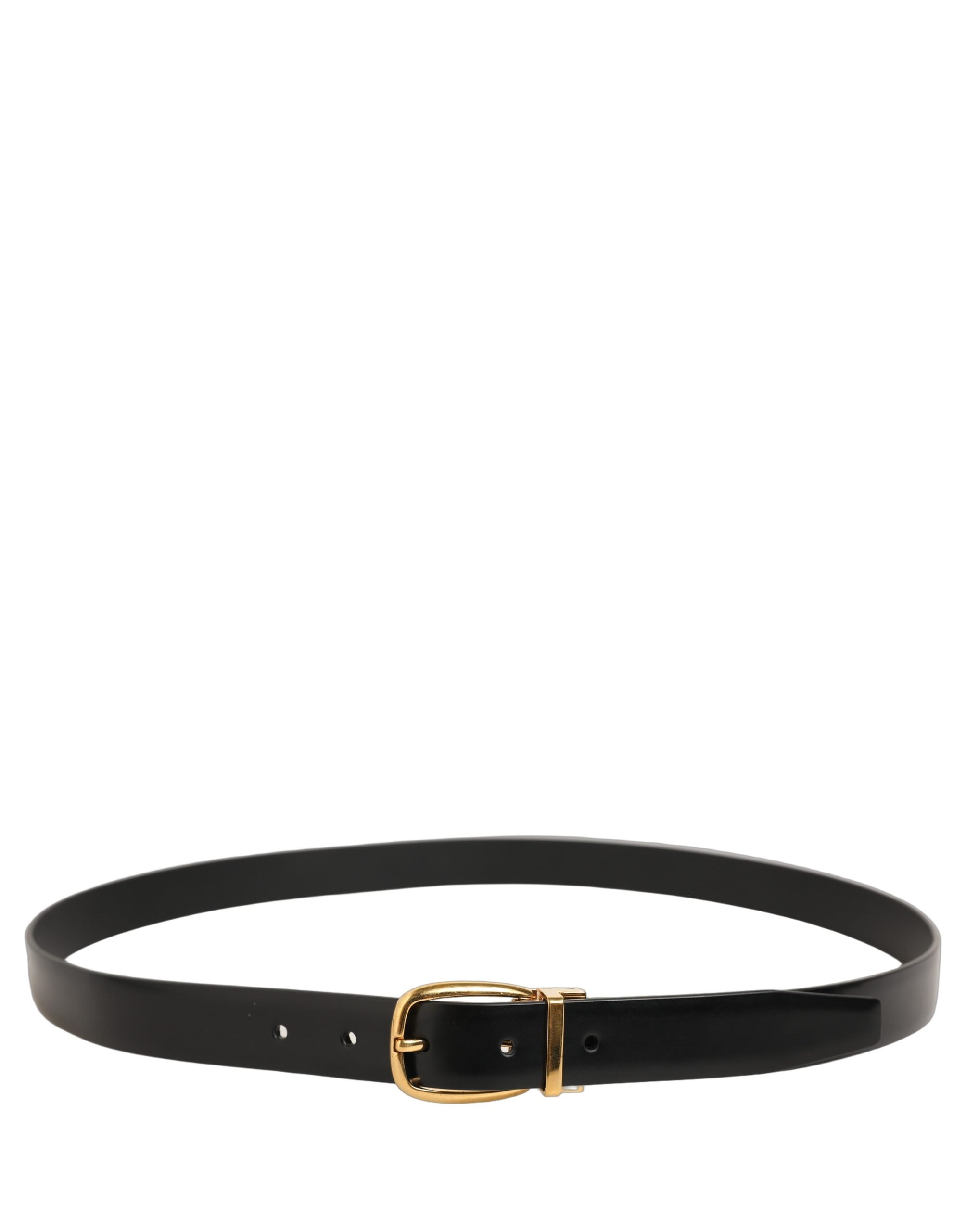 Dolce & Gabbana Black Leather Gold Tone Metal Buckle Men's Belt (Pre-Owned)