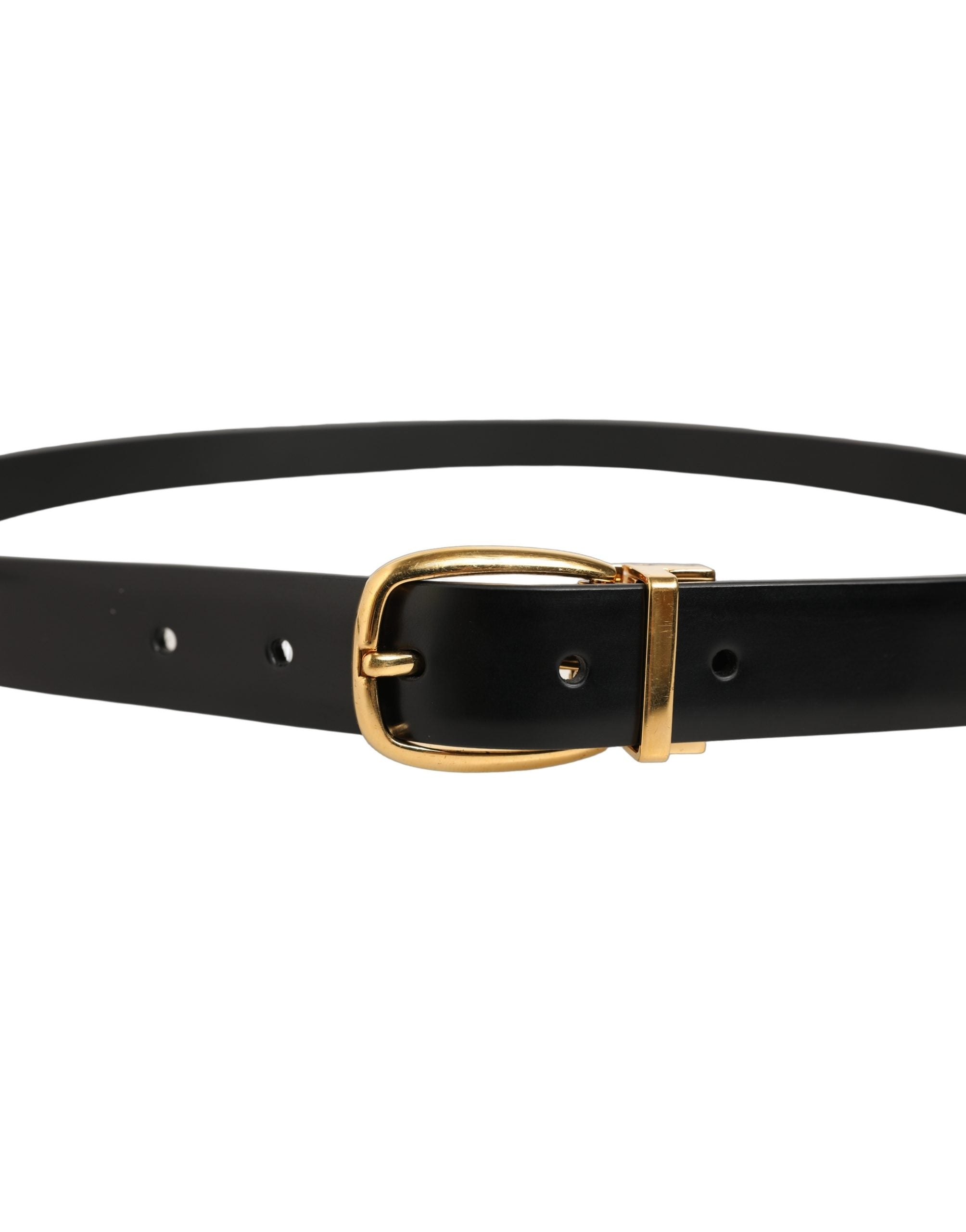 Dolce & Gabbana Black Leather Gold Tone Metal Buckle Men's Belt (Pre-Owned)