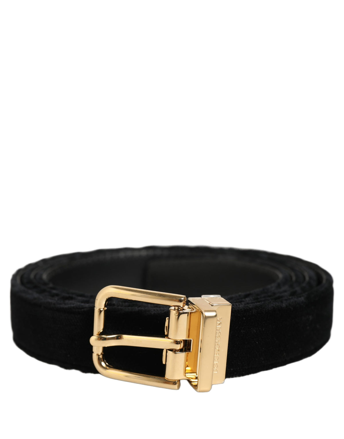 Dolce & Gabbana Men Black Velvet Gold Tone Metal Buckle Men's Belt