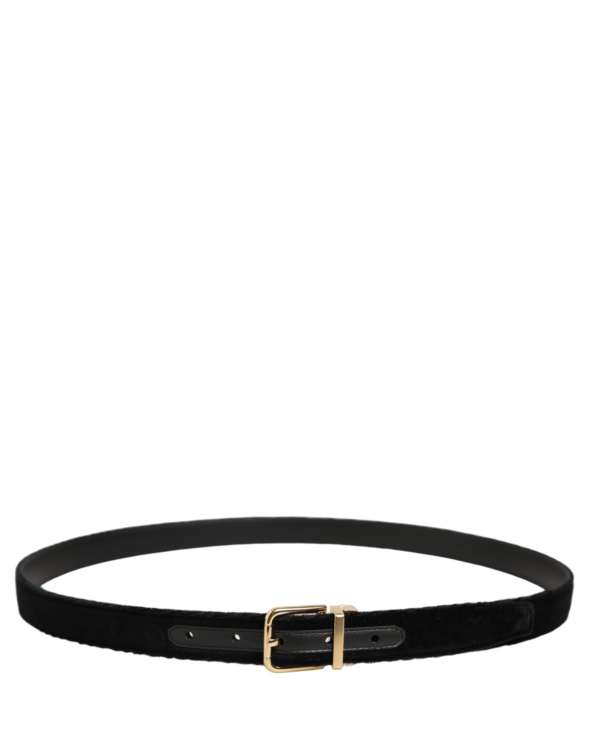 Dolce & Gabbana Men Black Velvet Gold Tone Metal Buckle Men's Belt
