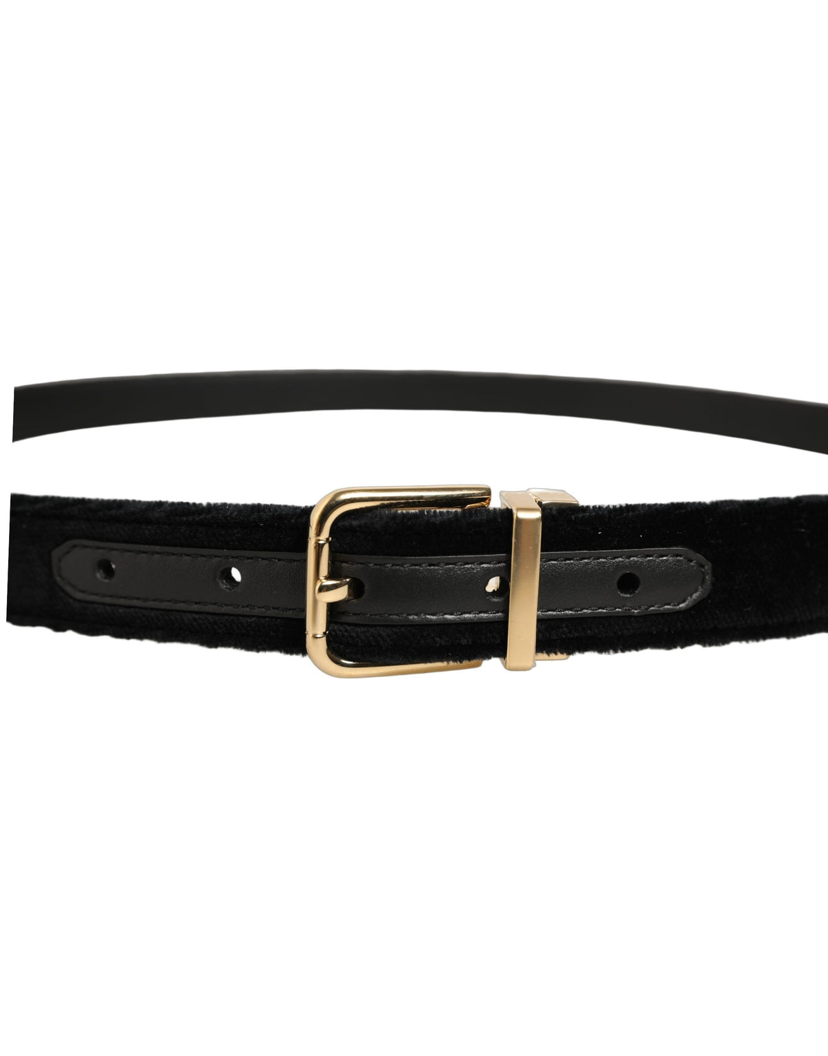 Dolce & Gabbana Men Black Velvet Gold Tone Metal Buckle Men's Belt