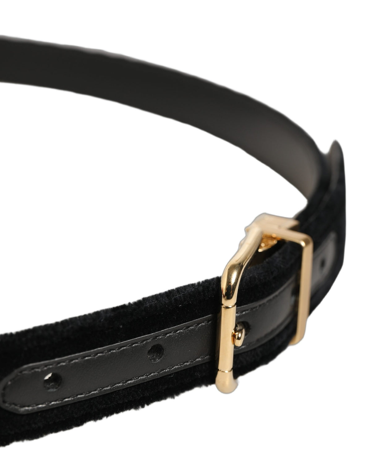 Dolce & Gabbana Men Black Velvet Gold Tone Metal Buckle Men's Belt