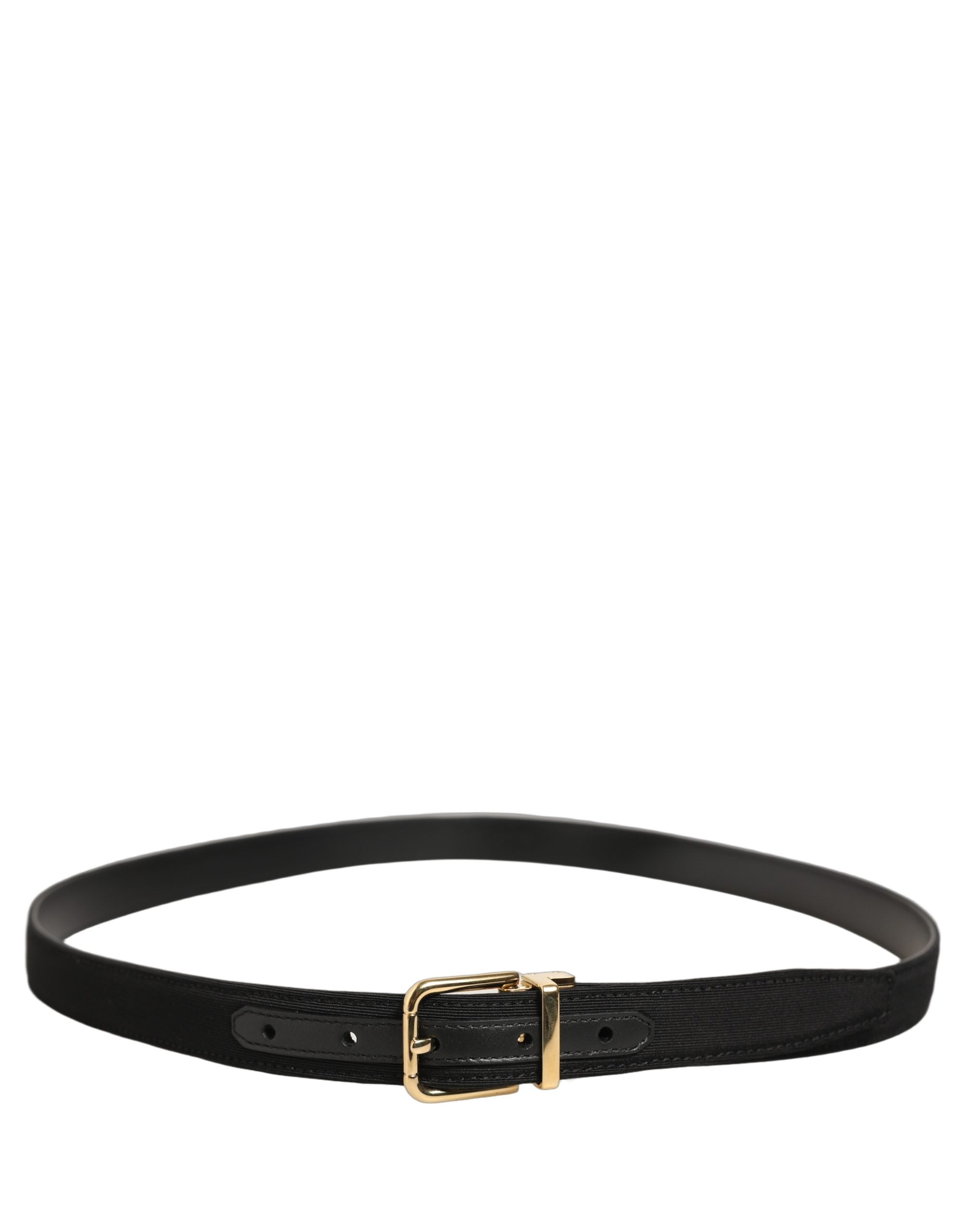 Dolce & Gabbana Black Canvas Leather Gold Metal Buckle Men's Belt