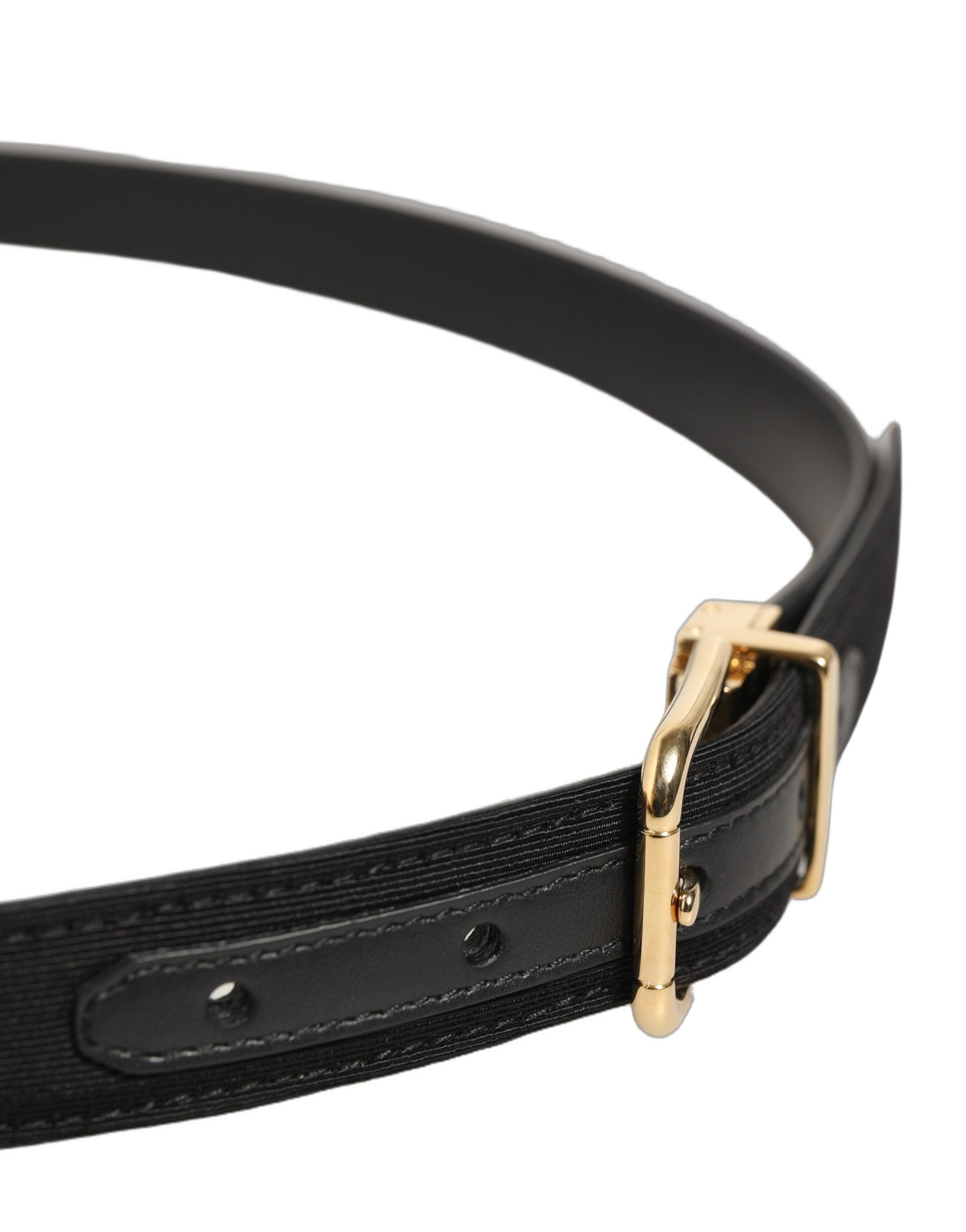 Dolce & Gabbana Black Canvas Leather Gold Metal Buckle Men's Belt
