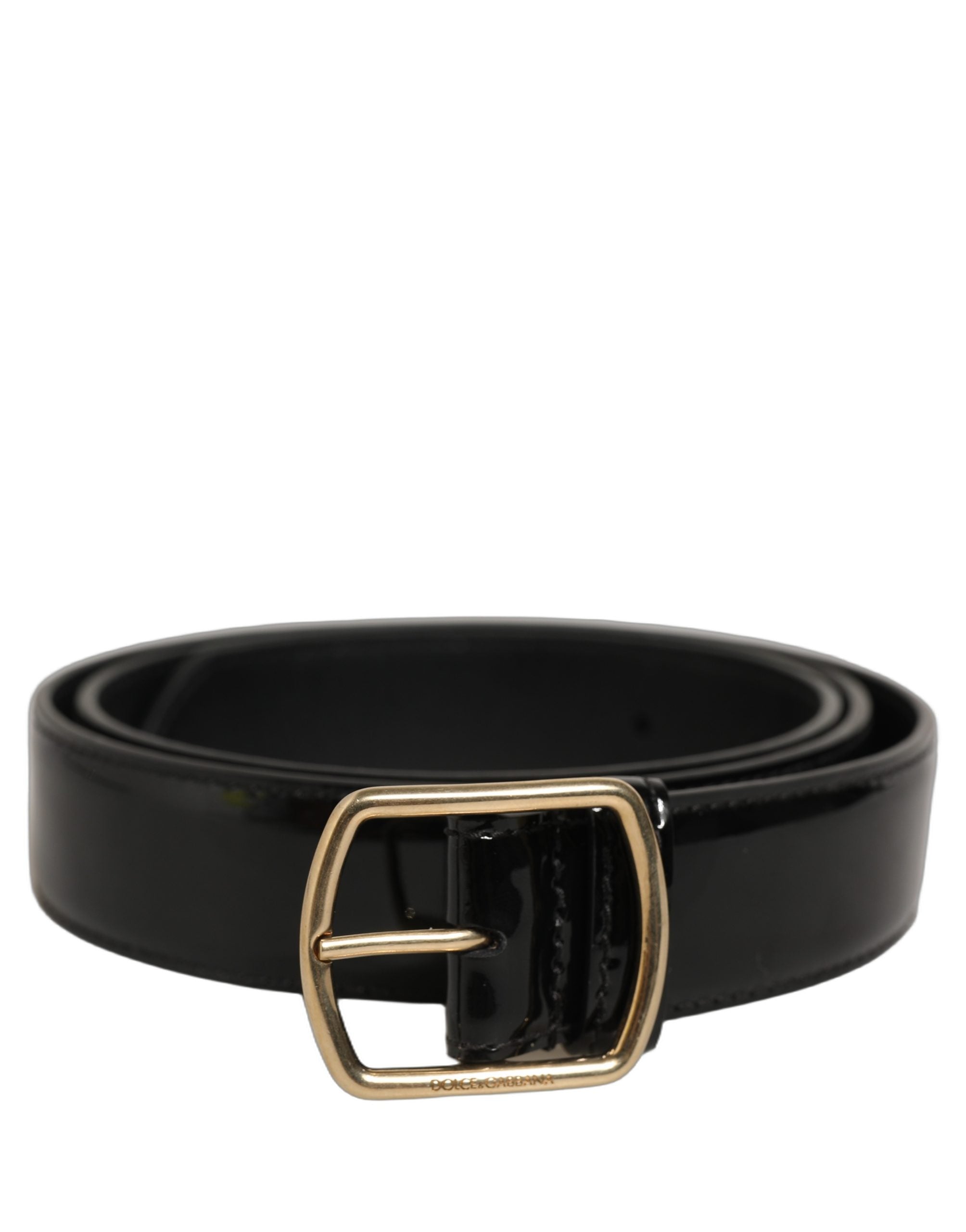 Dolce & Gabbana Black Patent Leather Gold Metal Buckle Men's Belt