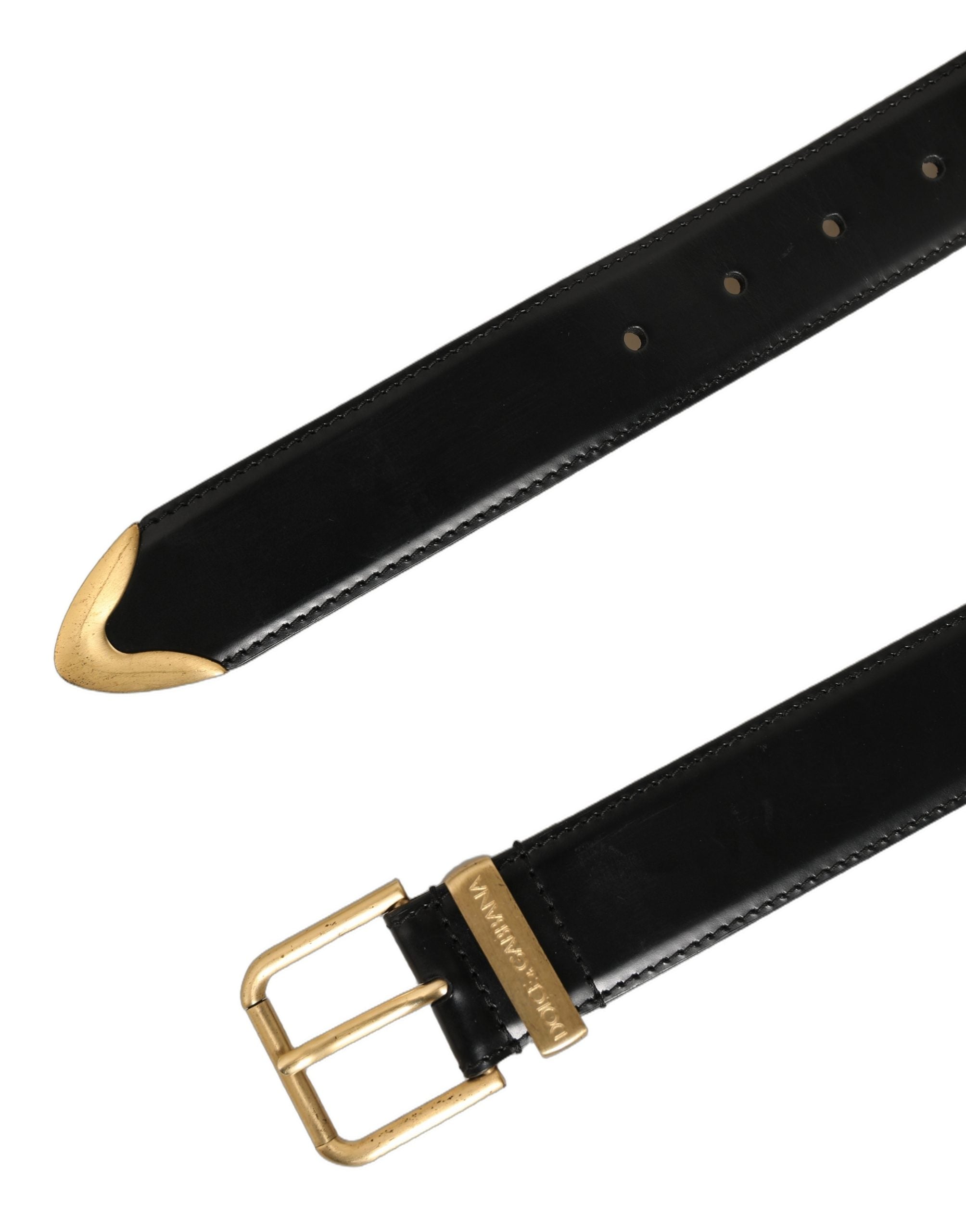 Dolce & Gabbana Black Leather Gold Logo Engraved Buckle Men's Belt (Pre-Owned)
