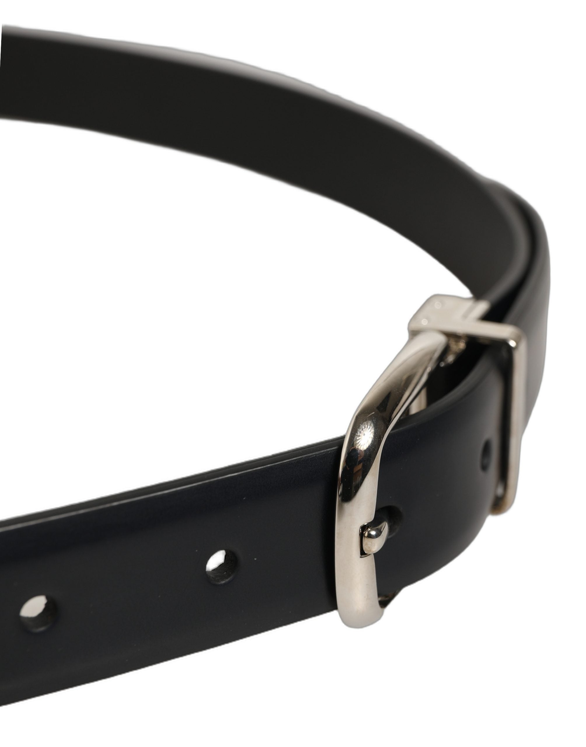 Dolce & Gabbana Blue Calf Leather Silver Metal Buckle Men's Belt