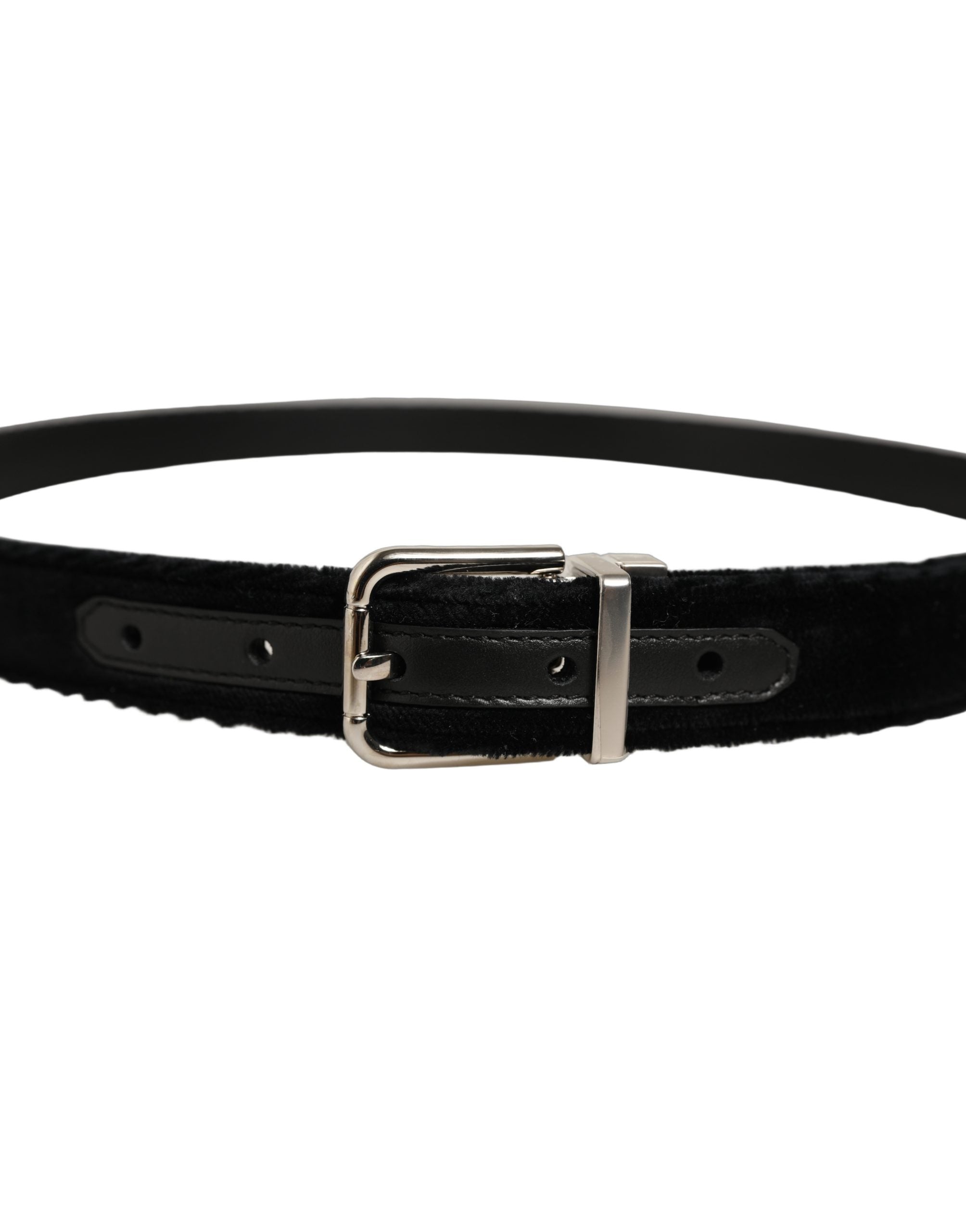 Dolce & Gabbana Black Velvet Silver Tone Metal Buckle Men's Belt