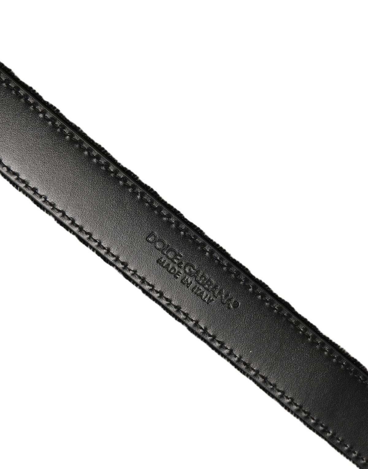 Dolce & Gabbana Black Velvet Silver Tone Metal Buckle Men's Belt