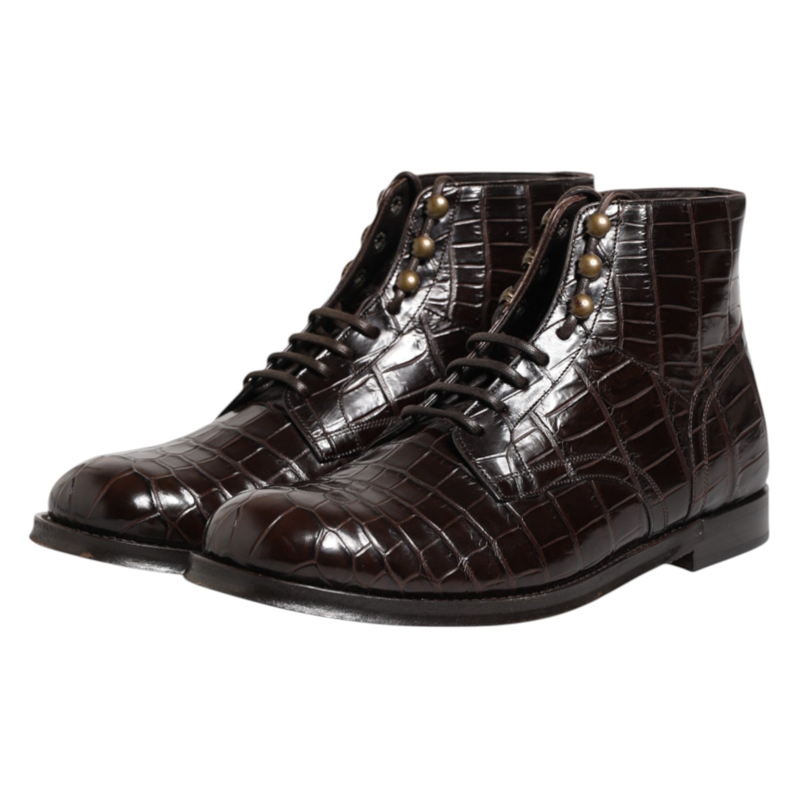 Dolce & Gabbana Dark Brown Leather Lace Up Short Boots Men's Shoes