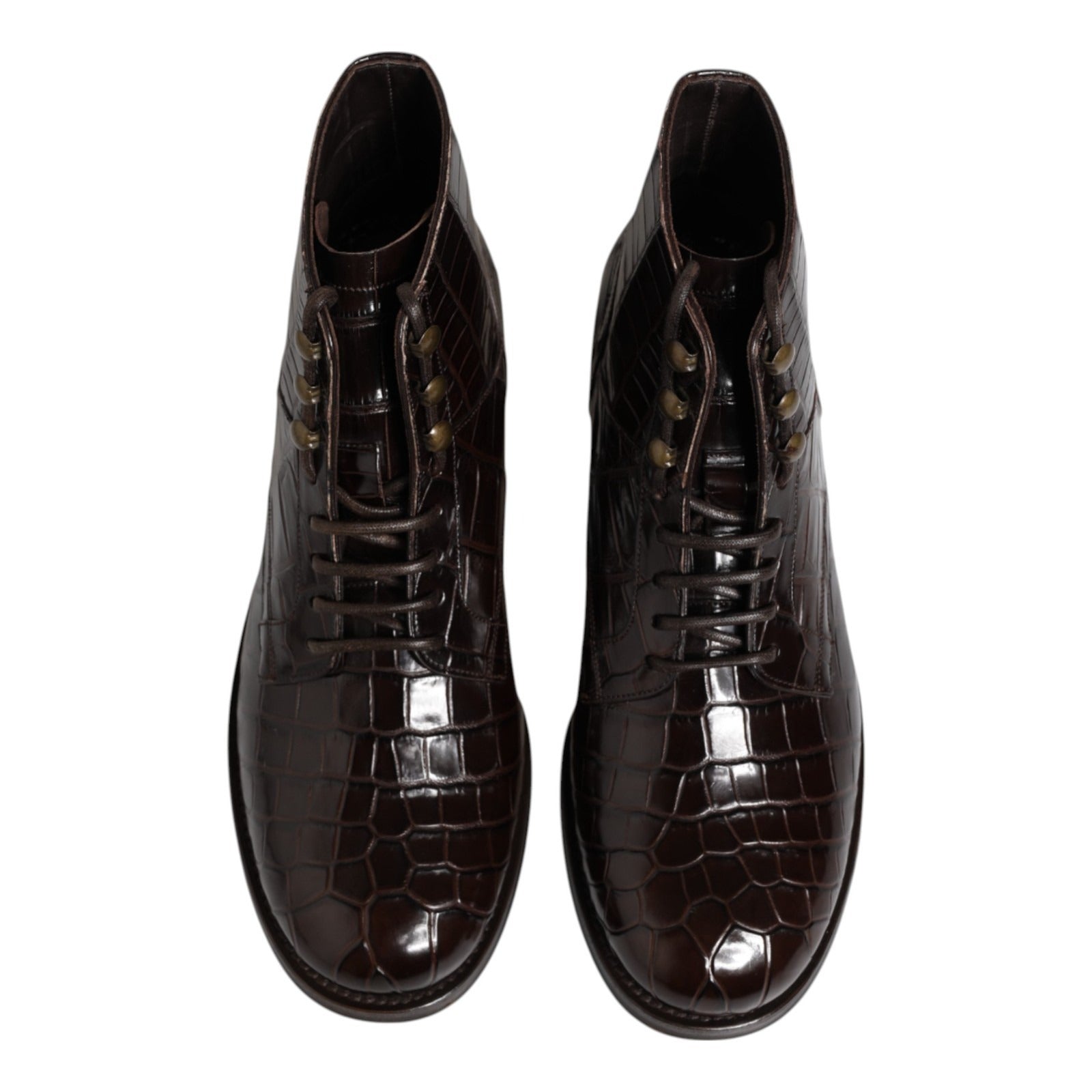Dolce & Gabbana Dark Brown Leather Lace Up Short Boots Men's Shoes