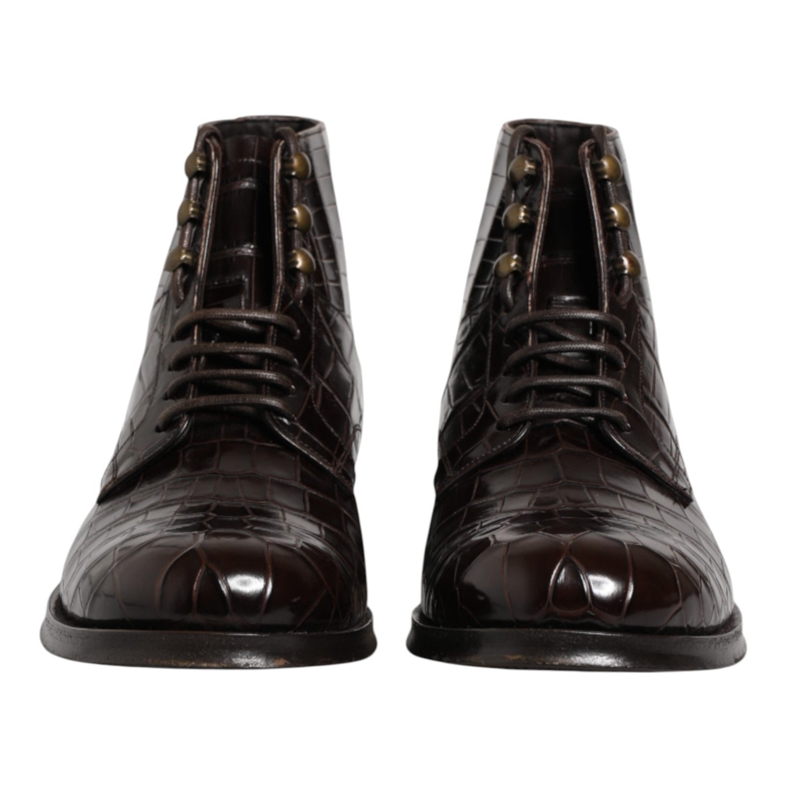 Dolce & Gabbana Dark Brown Leather Lace Up Short Boots Men's Shoes