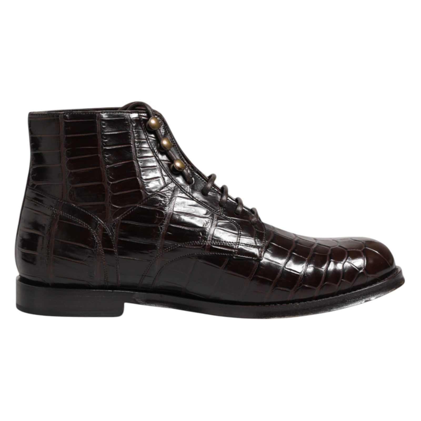 Dolce & Gabbana Dark Brown Leather Lace Up Short Boots Men's Shoes