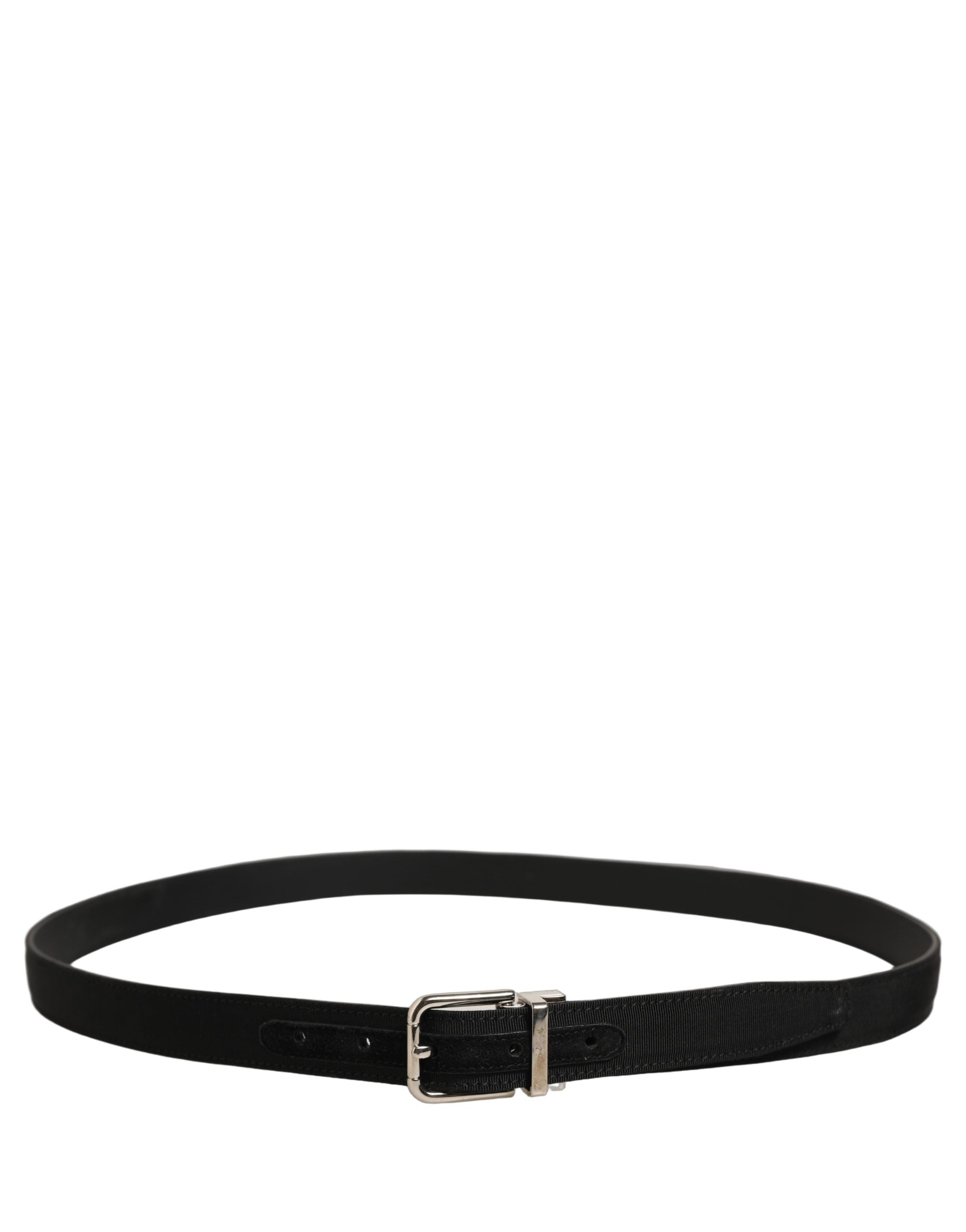 Dolce & Gabbana Black Classic Leather Silver Tone Buckle Men's Belt