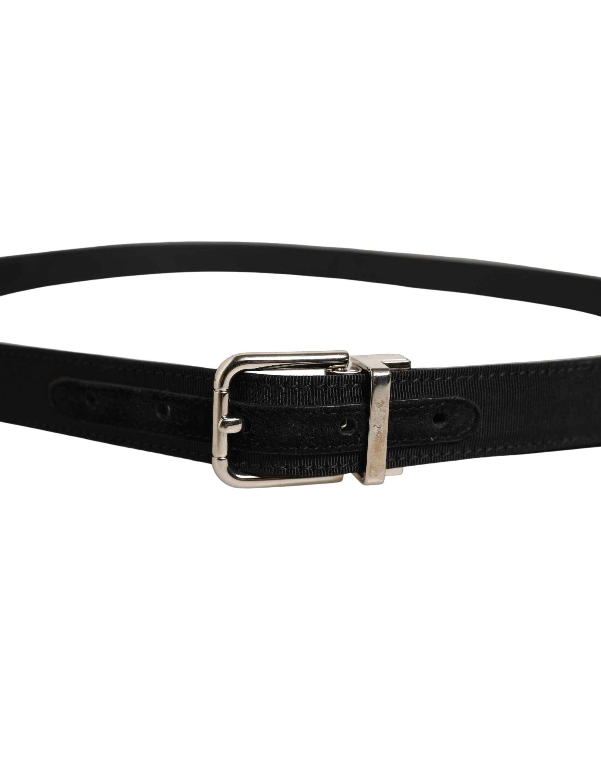 Dolce & Gabbana Black Classic Leather Silver Tone Buckle Men's Belt
