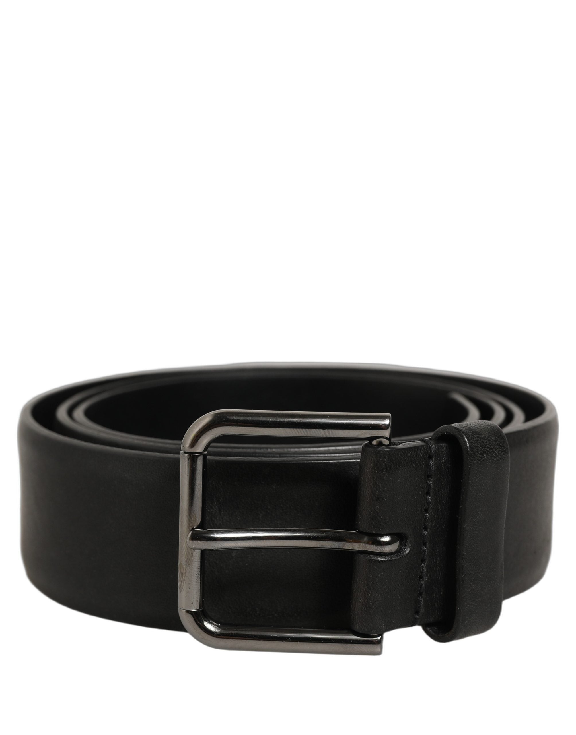 Dolce & Gabbana Black Calf Leather Classic Silver Buckle Men's Belt