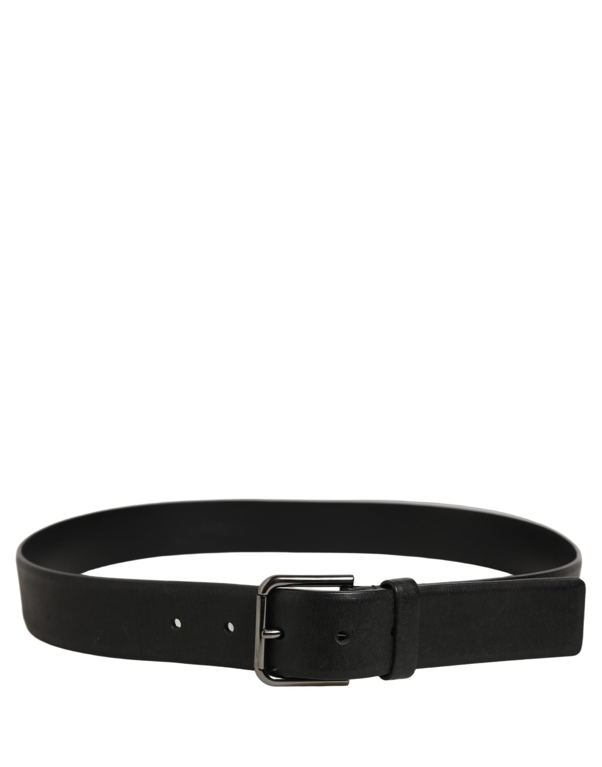 Dolce & Gabbana Black Calf Leather Classic Silver Buckle Men's Belt