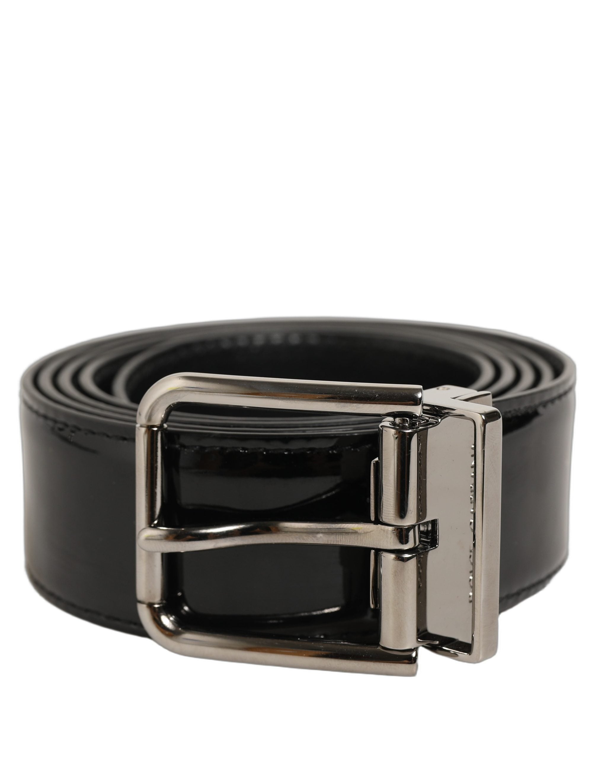 Dolce & Gabbana Black Patent Leather Silver Metal Buckle Men's Belt (Pre-Owned)