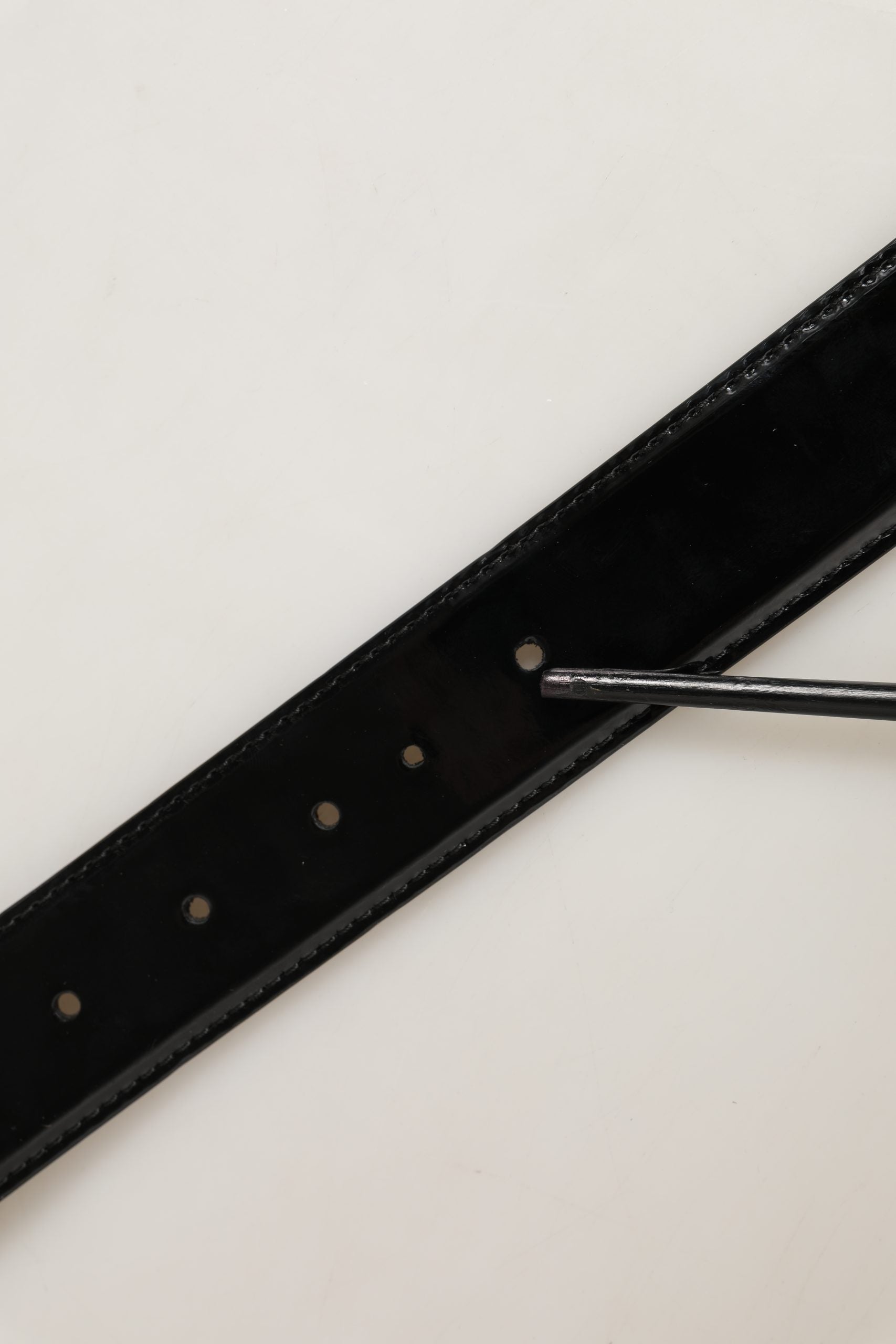 Dolce & Gabbana Black Patent Leather Silver Metal Buckle Men's Belt (Pre-Owned)