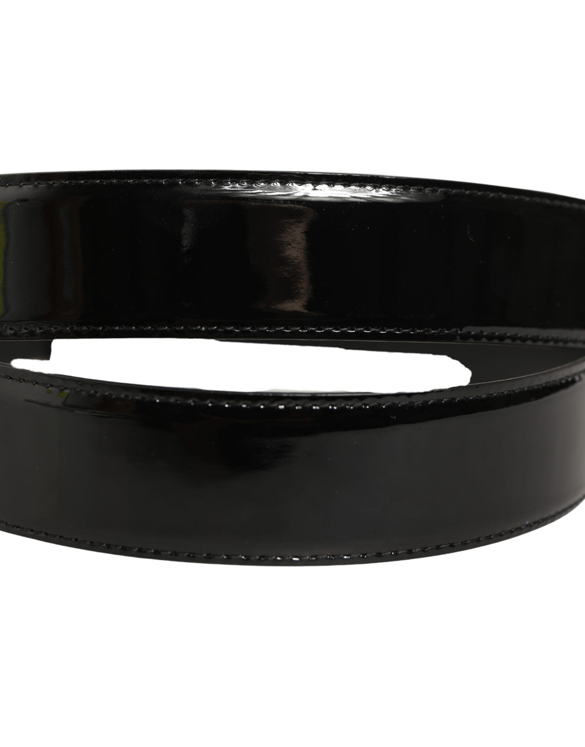 Dolce & Gabbana Black Patent Leather Silver Metal Buckle Men's Belt (Pre-Owned)