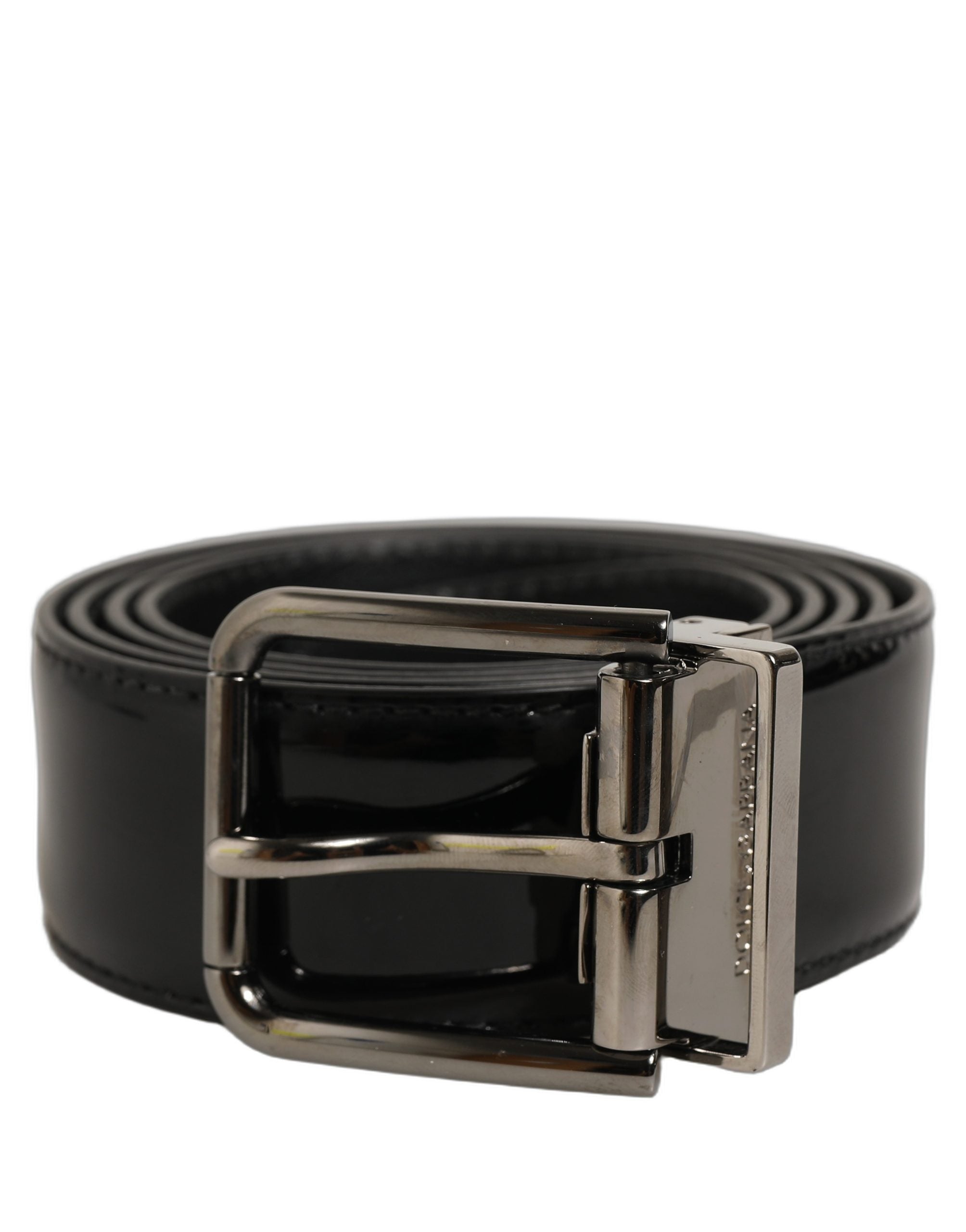 Dolce & Gabbana Black Patent Leather Silver Metal Buckle Men's Belt