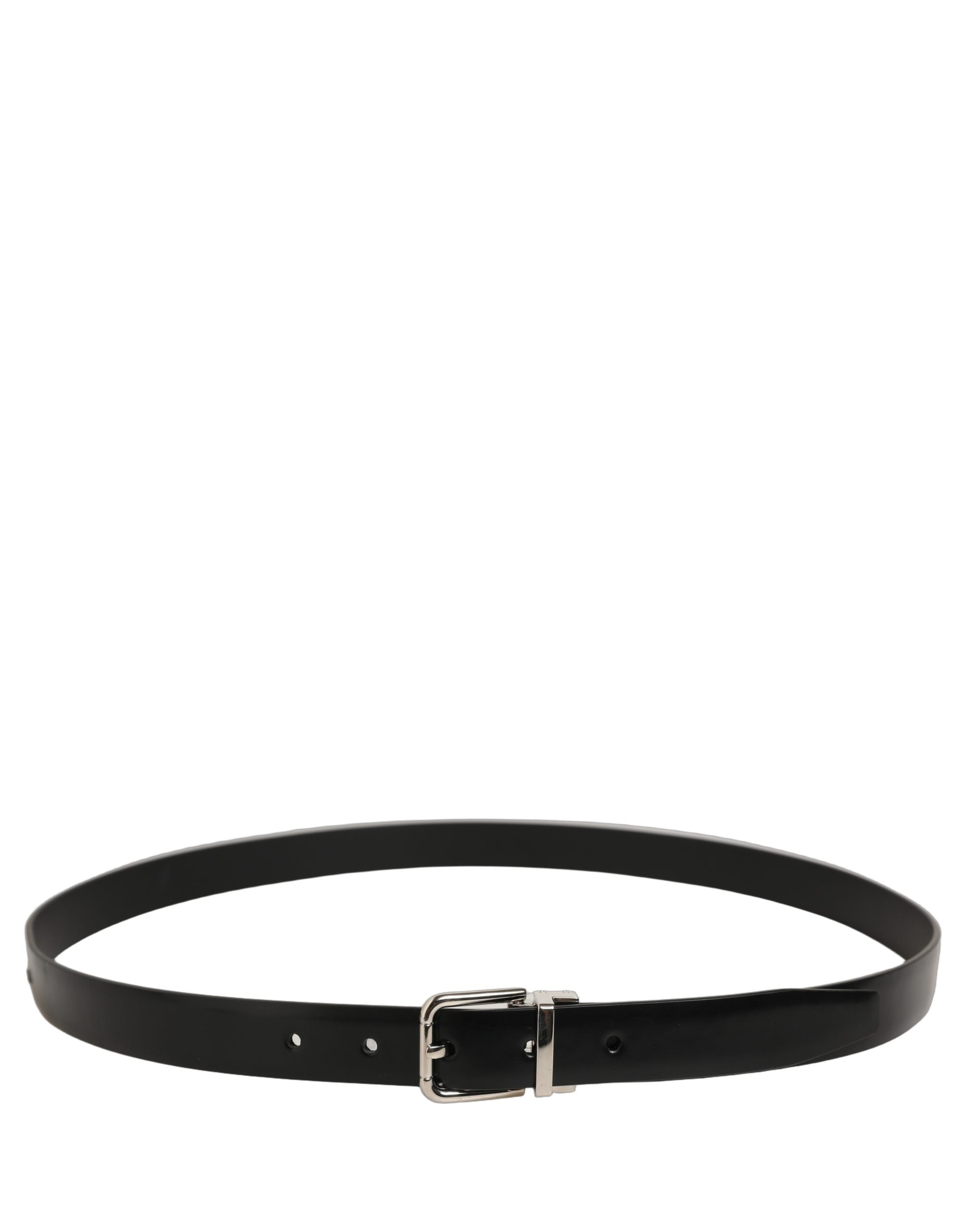 Dolce & Gabbana Black Leather Silver Tone Metal Buckle Men's Belt